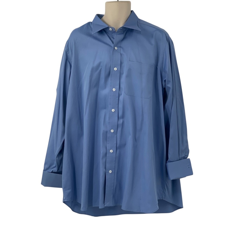 Hamilton 1883 Men's Long Sleeve Button Up Blue Dress Shirt French Cuffs Size XL